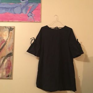 Zara navy tie flare dress